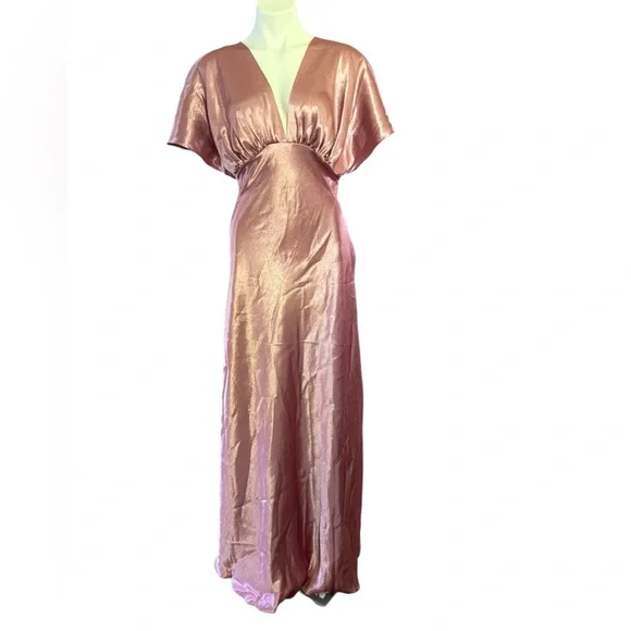 Free People‎ Beatrice Satin Maxi Dress Pink/rose size 8 NWT - Picture 4 of 16